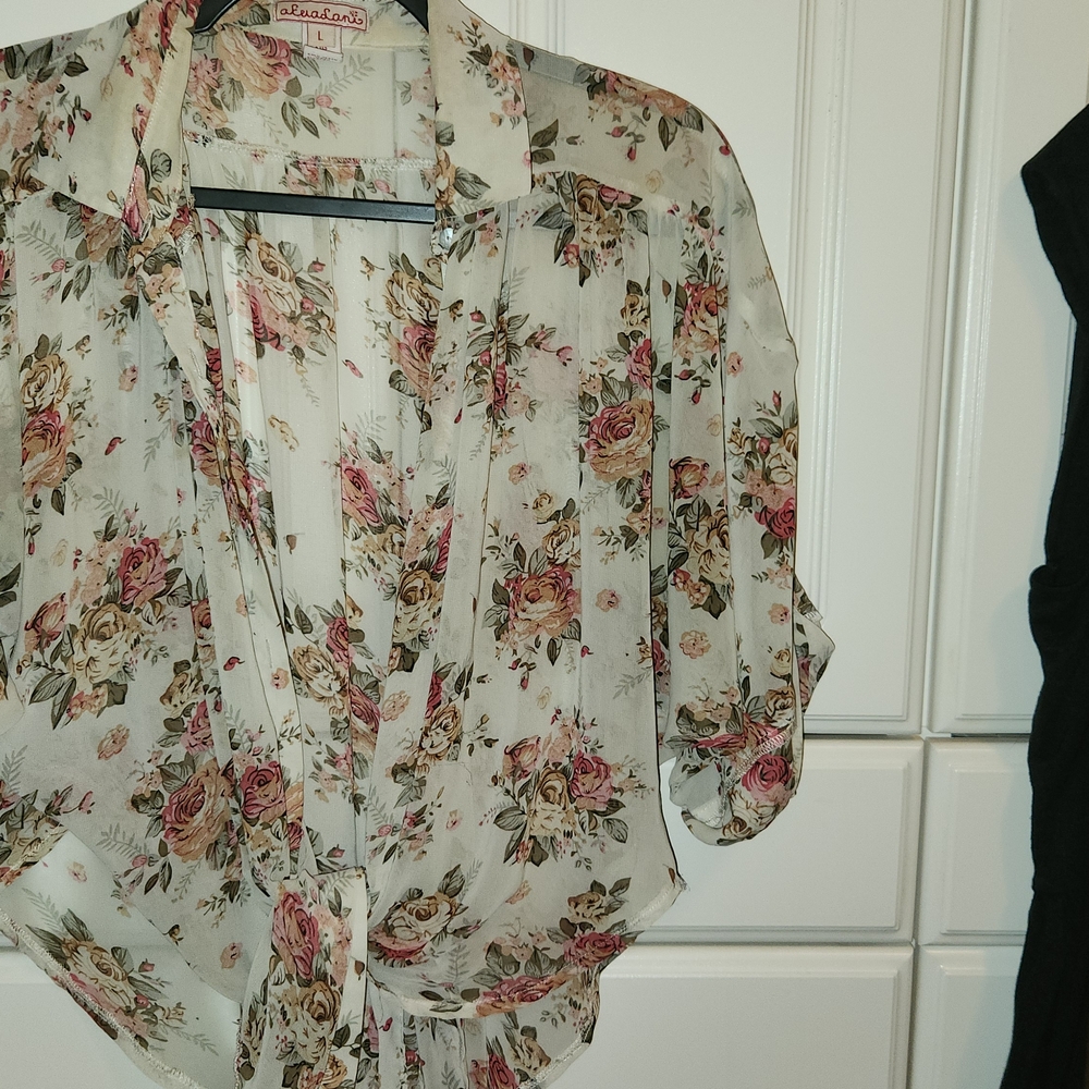 Floral Sheer Blouse with Tie Front